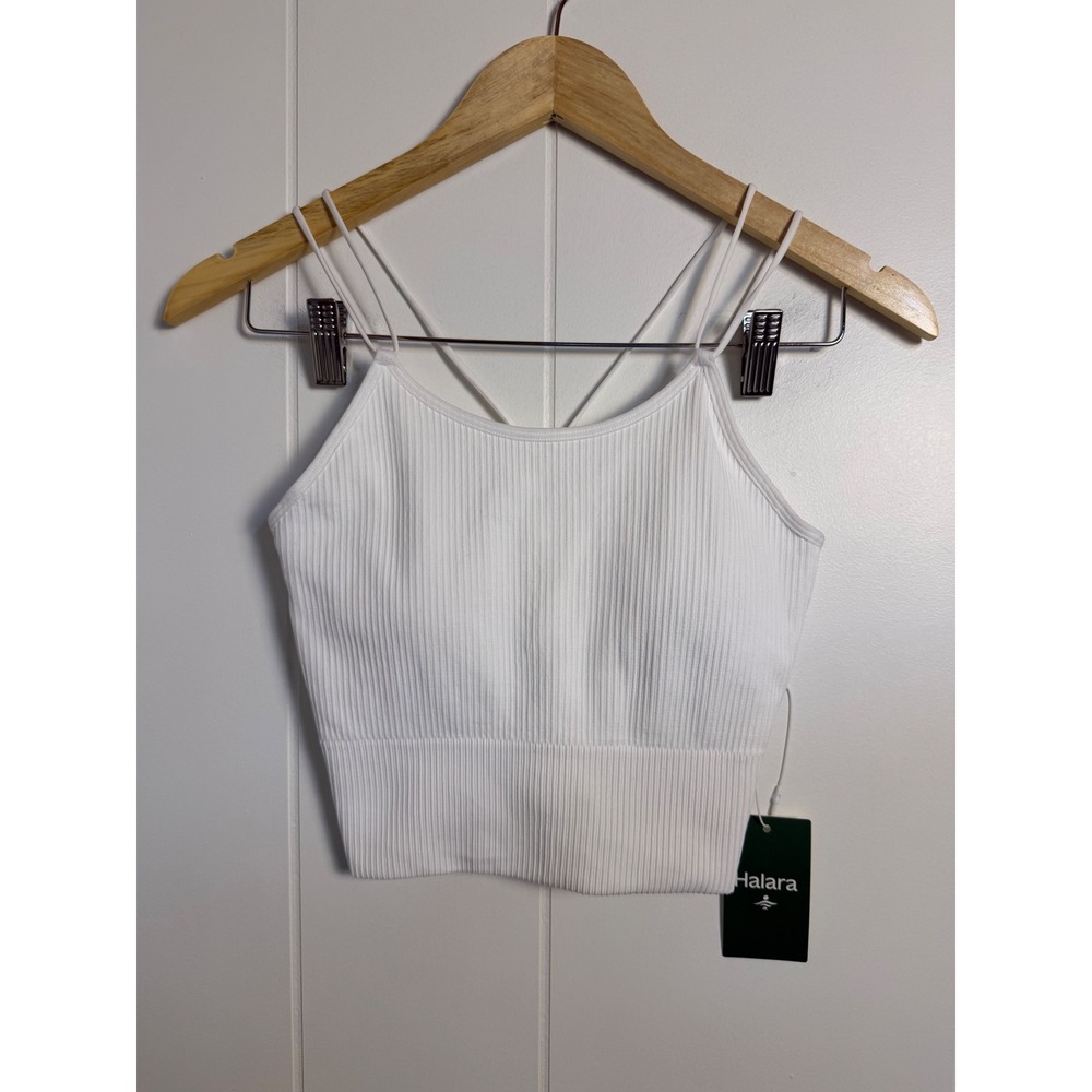 Halara Tank Top S White Ribbed Multi-Strap Seamless Cropped Cami Built-in Bra